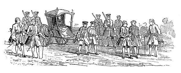Antique illustration of queen on carriage