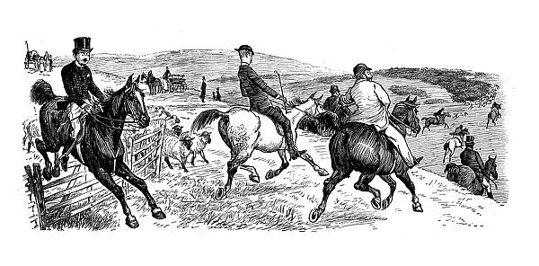 Antique illustration by Randolph Caldecott: Hunting scene
