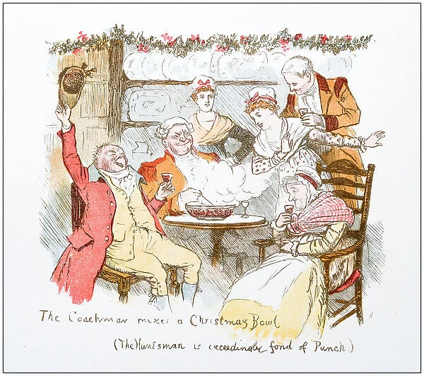 Antique illustration by Randolph Caldecott: Christmas drink