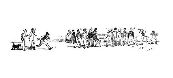 Antique illustration by Randolph Caldecott: Playing bowls