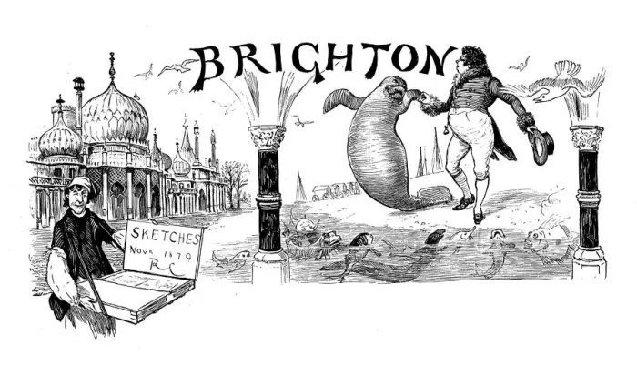Framed Print : Antique illustration by Randolph Caldecott: Brighton Framed Print : Antique illustration by Randolph Caldecott: Brighton
