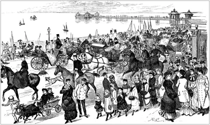 Framed Print : Antique illustration by Randolph Caldecott: Brighton Framed Print : Antique illustration by Randolph Caldecott: Brighton