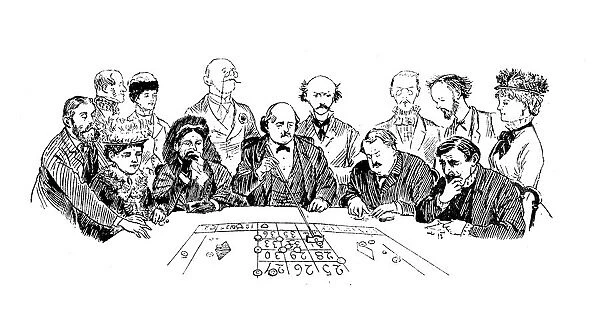 Antique illustration by Randolph Caldecott: At the casino