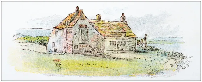Framed Print : Antique illustration by Randolph Caldecott: rural house Framed Print : Antique illustration by Randolph Caldecott: rural house