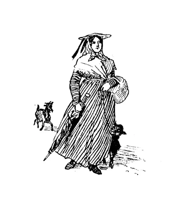 Framed Print : Antique illustration by Randolph Caldecott: Woman Framed Print : Antique illustration by Randolph Caldecott: Woman