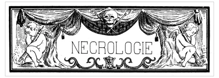 Framed Print : Antique illustration of rectangular frame with the French word necrologie