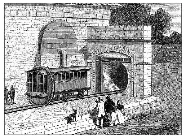 Antique illustration of scientific discoveries: Steam power locomotive subway
