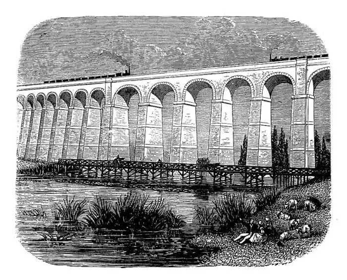 Framed Print : Antique illustration of scientific discoveries, experiments and inventions: Railroad building viaduct Framed Print : Antique illustration of scientific discoveries, experiments and inventions: Railroad building viaduct