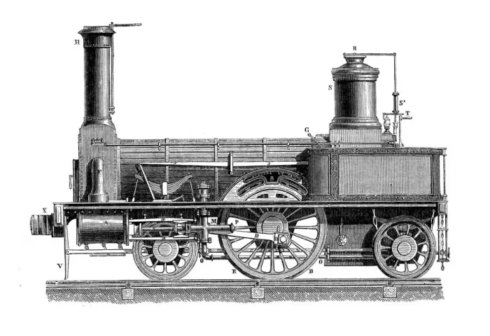 Framed Print : Antique illustration of scientific discoveries: Steam power locomotive Framed Print : Antique illustration of scientific discoveries: Steam power locomotive