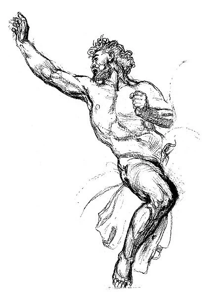 Antique illustration of sketch of Attilas body
