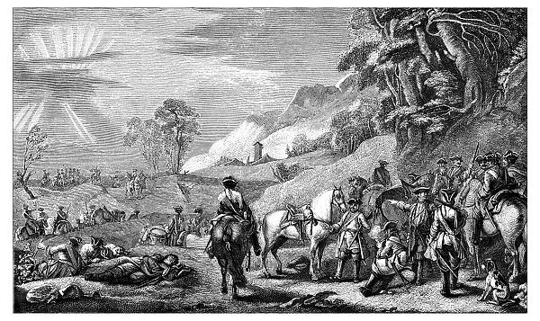 Antique illustration of soldiers battle