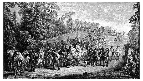 Antique illustration of soldiers marching
