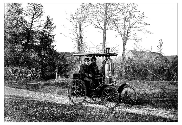 Framed Print : Antique illustration of steam car