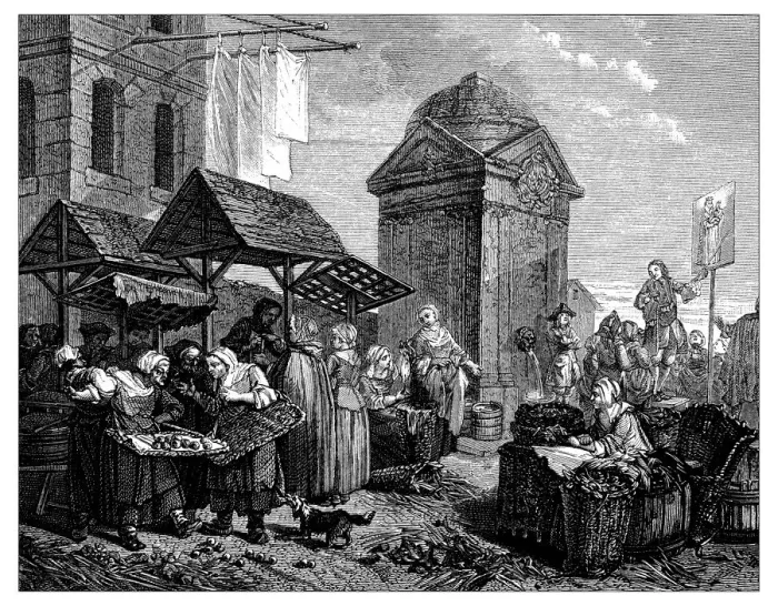 Framed Print : Antique illustration of street market