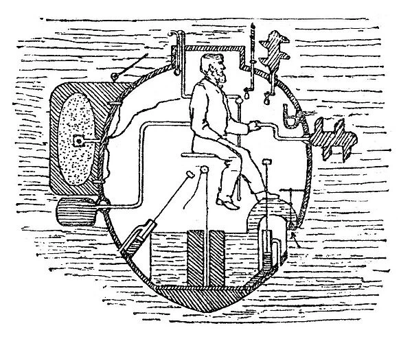 Antique illustration of Submarine section