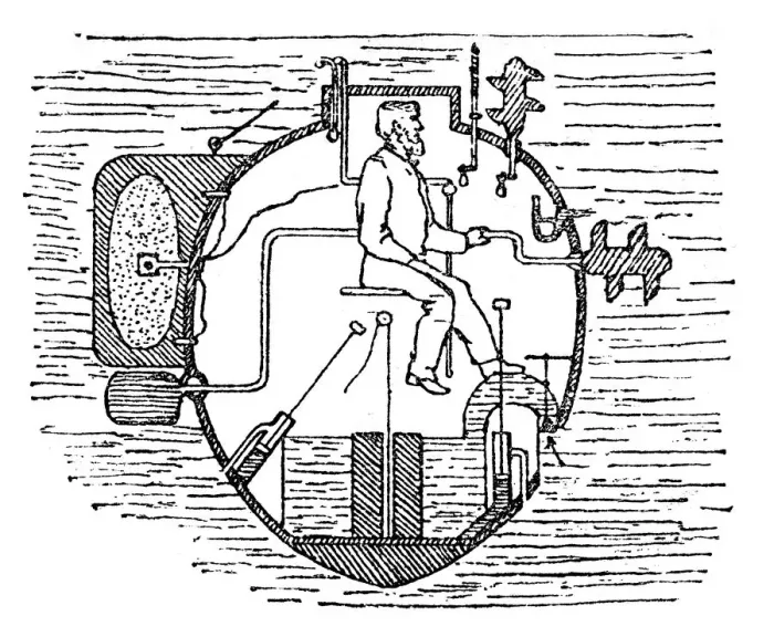 Framed Print : Antique illustration of Submarine section Framed Print : Antique illustration of Submarine section