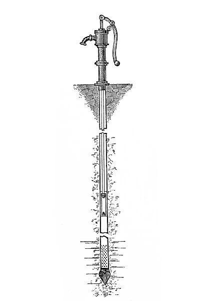 Antique illustration of water pump