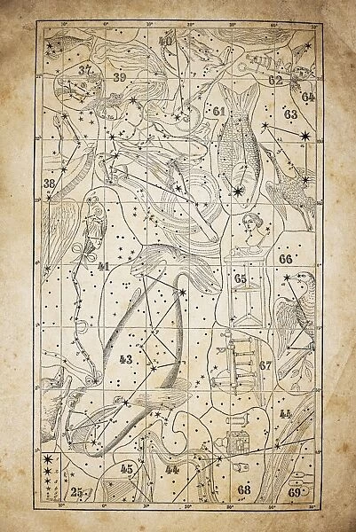 Antique illustration on yellow aged paper: zodiac astrology constellations (series 4)