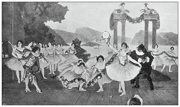 Antique image: Theatre national de l'Opera-Comique, Paris, Decoration paintings 'La Danse' by Francois Flemeng