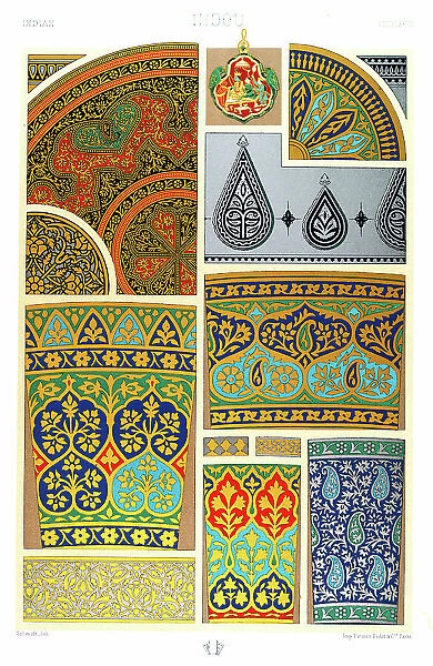 Antique Indian pattern Manuscripts Decoration by Racinet - Lithograph