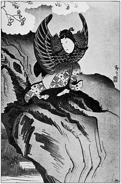Antique Japanese Illustration: Buddhist angel by Hirosada