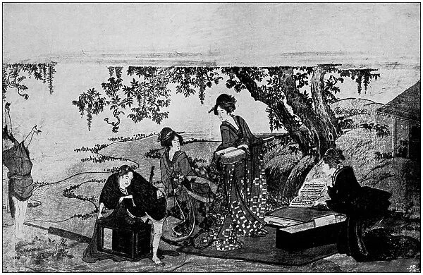 Antique Japanese Illustration: Pic nic party by Hokusai
