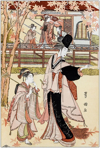 Antique Japanese Illustration: Princess garden party by Utagawa Toyokuni