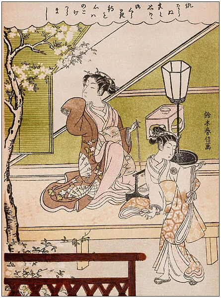 Antique Japanese Illustration: Two Women of the Yoshiwara by Suzuki Harunobu