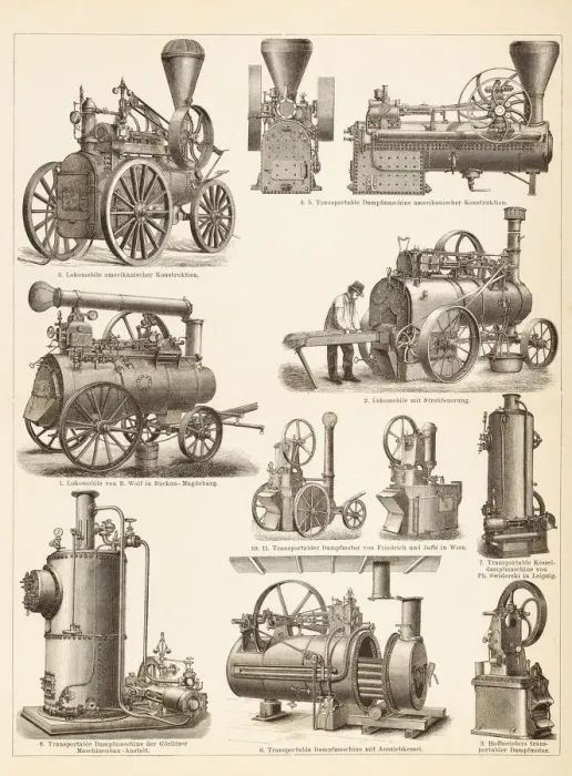 Framed Print : Antique locomotive and steam trains 1885