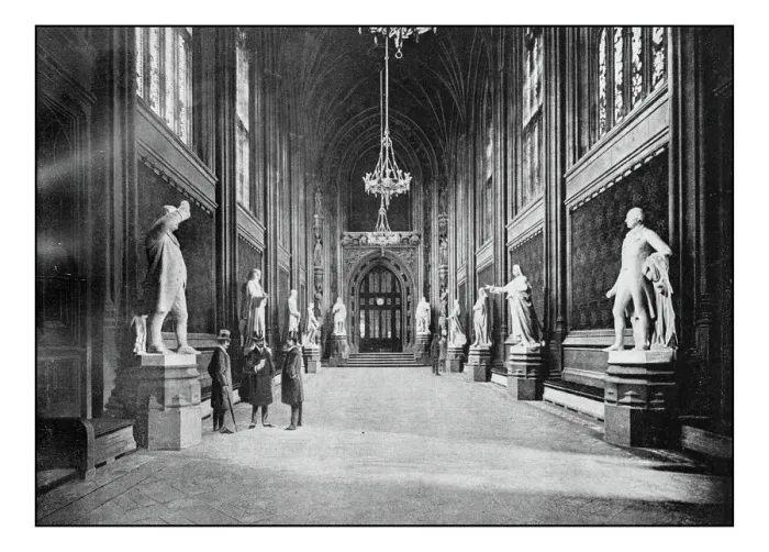 Framed Print : Antique Londons photographs: St Stephens Hall Framed Print : Antique Londons photographs: St Stephens Hall
