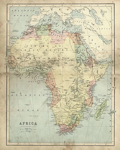 Antique map of Africa in the 19th Century, 1873