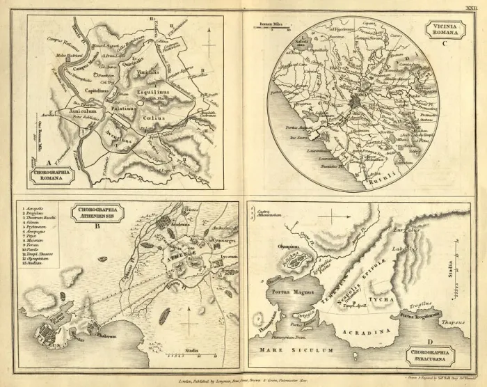 Framed Print : Antique map of Ancient cities of Rome, Athens, Syracuse Framed Print : Antique map of Ancient cities of Rome, Athens, Syracuse