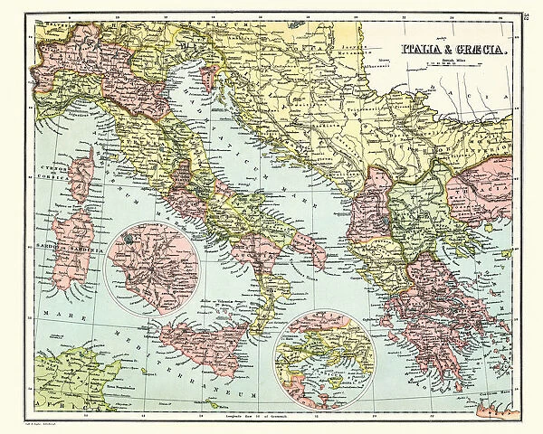 Antique map of Ancient Italy and Greece