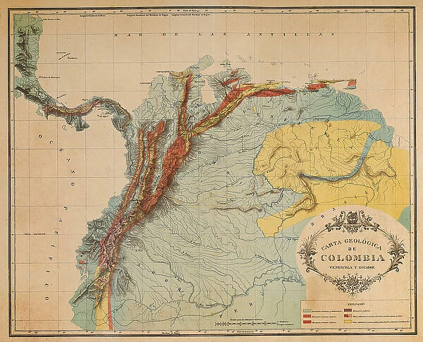 Antique Map of the Andes Mountains in Ecuador, Venezuela and Columbia - 19th Century