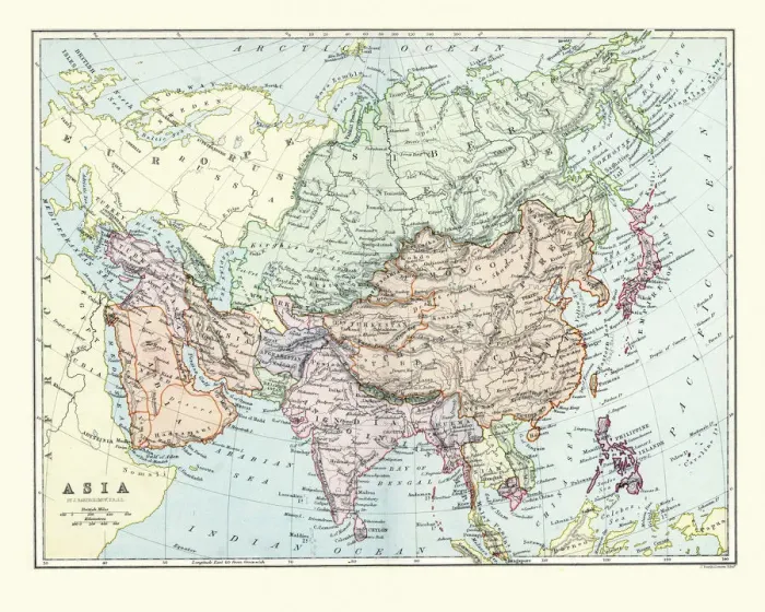Framed Print : Antique map of Asia, 1884, 19th Century Framed Print : Antique map of Asia, 1884, 19th Century