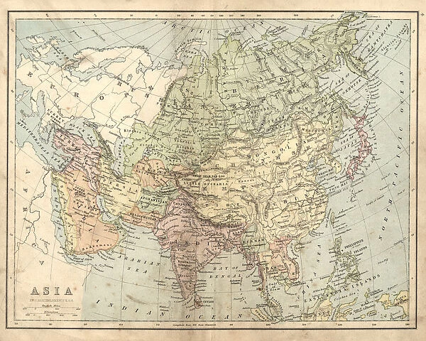 Antique map of Asia in the 19th Century, 1873