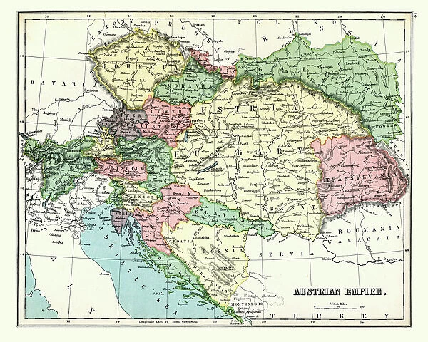Antique map of Austrian Empire, 1897, late 19th Century