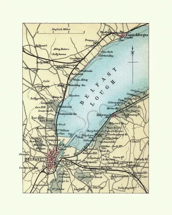 Framed Print : Antique Map of Belfast, Northern Ireland, 1890s, 19th Century Framed Print : Antique Map of Belfast, Northern Ireland, 1890s, 19th Century