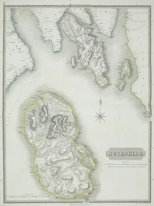 Framed Print : Antique map of Buteshire county in Scotland