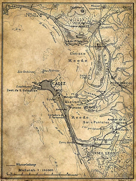 Cadiz. Antique map of Cadiz