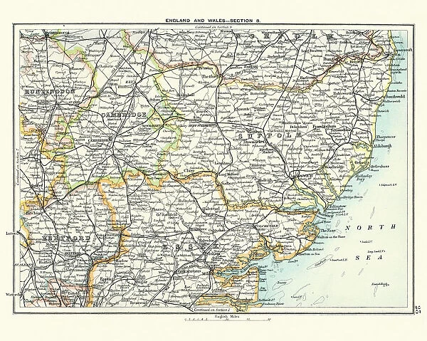 Antique map, Cambridge, Hertford, Essex, Suffolk, England 19th Century