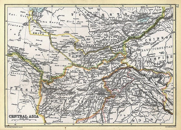 Antique map of Central Asia, Afghanistan, Kashmir, Persia, Turkestan, 19th Century, 1890s