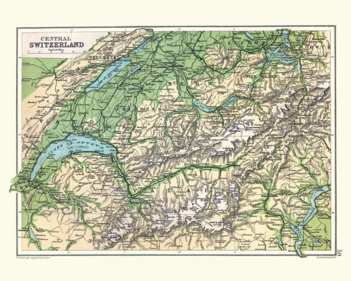 Framed Print : Antique Map of Central Switzerland, Lake Geneva, 19th Century Framed Print : Antique Map of Central Switzerland, Lake Geneva, 19th Century