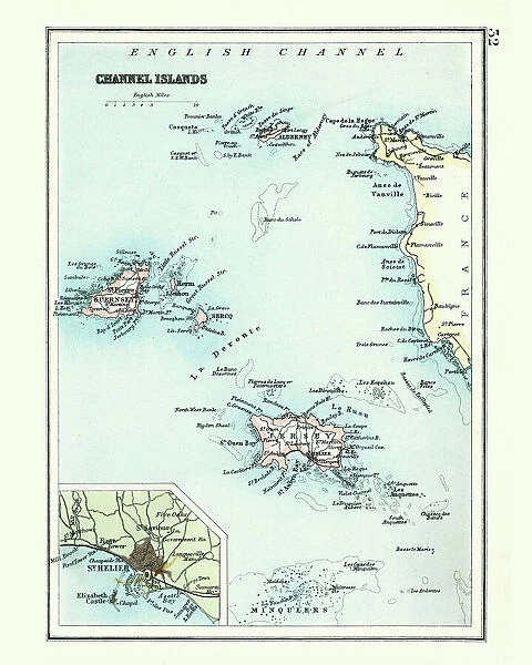 Antique map, Channel Island, Jersey, Guernsey, Alderney 19th Century