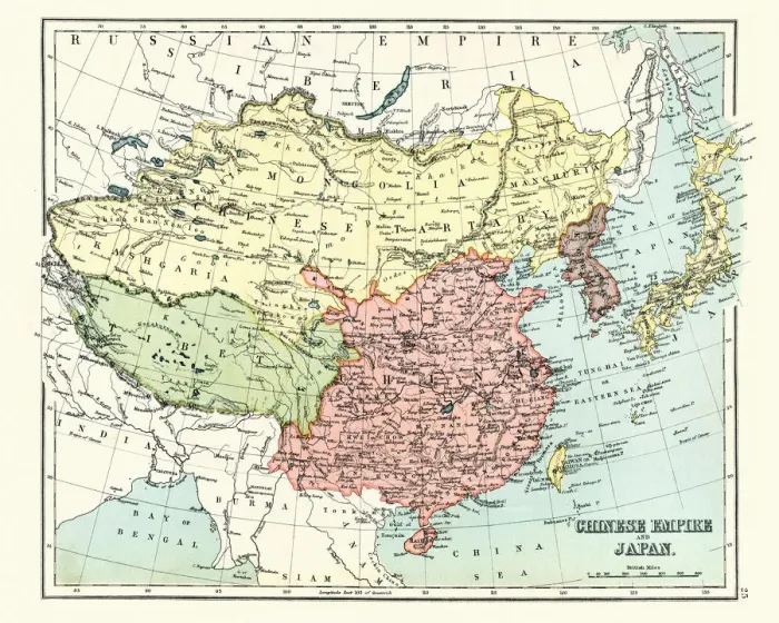 Framed Print : Antique map of Chinese Empire, Japan, 1897, late 19th Century Framed Print : Antique map of Chinese Empire, Japan, 1897, late 19th Century