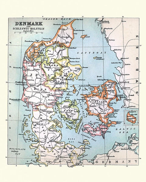 Antique Map of Denmark, 1890s, 19th Century