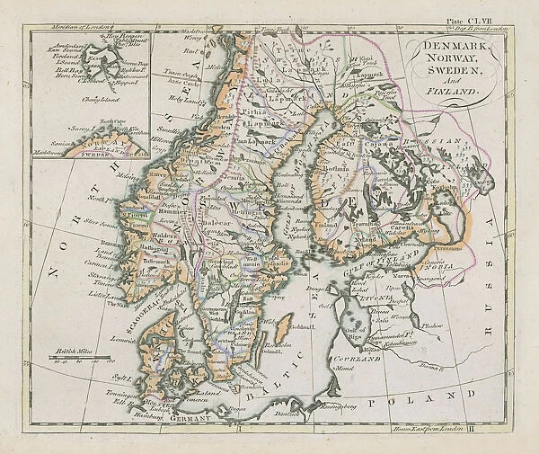 Antique map of Denmark, Norway, Sweden and Finland