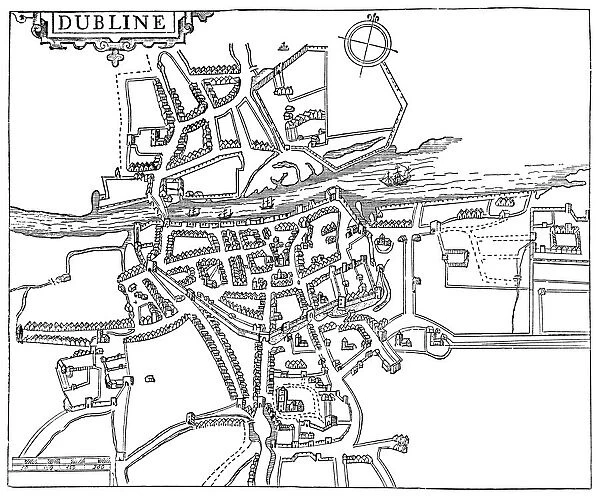 Antique Map of Dublin, Ireland - 17th Century