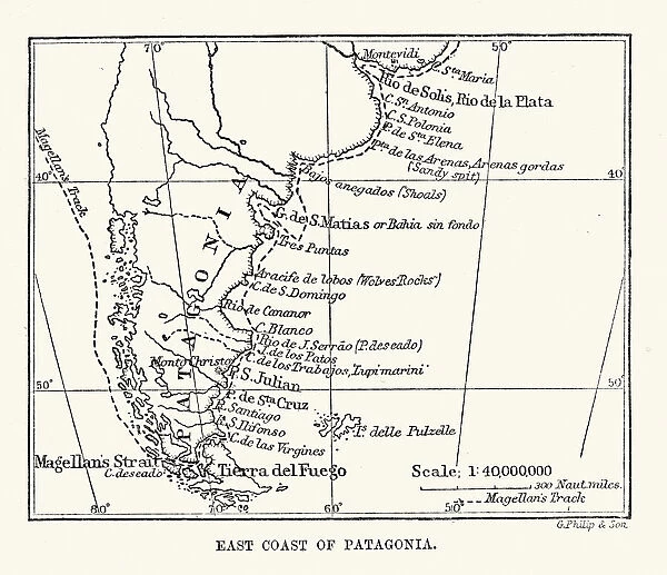 Antique Map of the East Coast of Patagonia