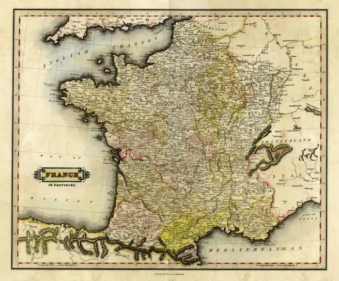 Framed Print : Antique map of France in Provinces, 1831 Framed Print : Antique map of France in Provinces, 1831